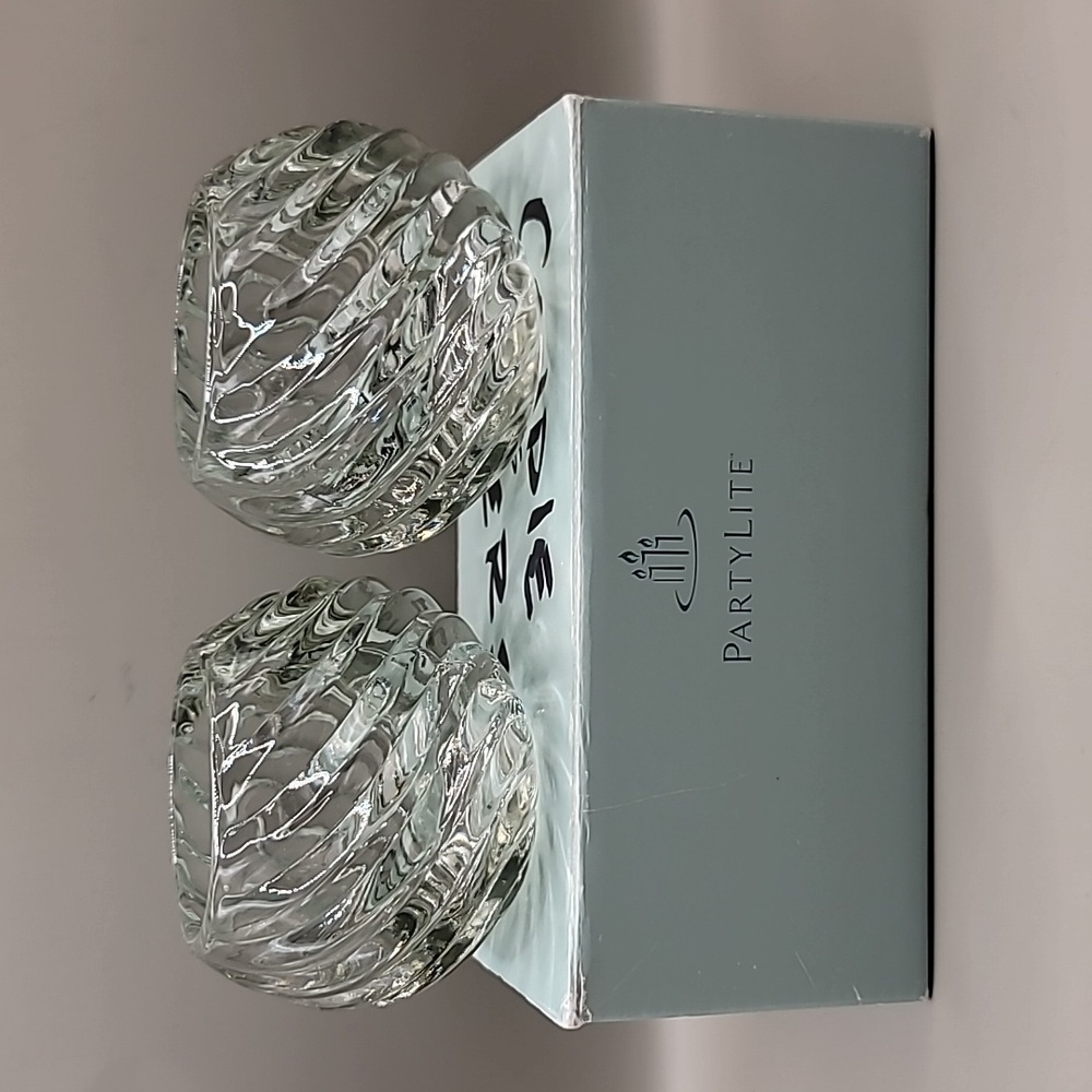 PartyLite Illusion Set-2 Glass Swirled Candle Holders Retired Home Decor PO463